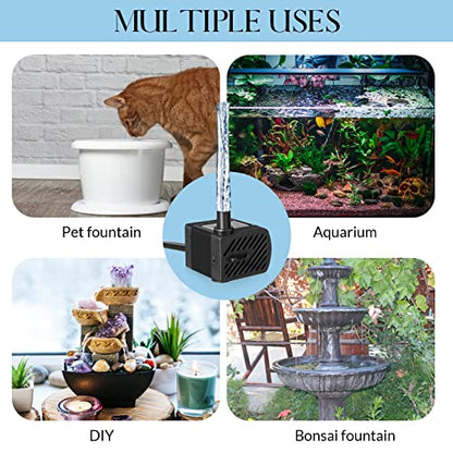 Lounsweer 6 Pcs Small Fountain Pump 50gph Mini Submersible Water Pump with 3.3 ft Tube 3W Quiet Water Fountain Pumps for Fish Tank Hydroponics Fountains Ponds Aquariums