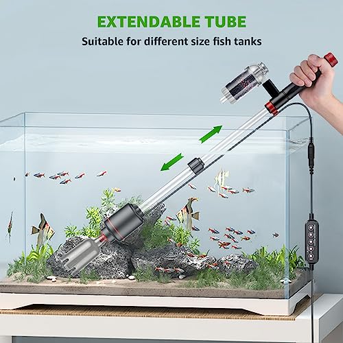 24W Aquarium Vacuum Gravel Cleaner: 8 in 1 Electric Fish Tank Cleaner | Multifunctional Cleaning Tools, Water Change, Sand Washing, Water Filtration, Glass Cleaning, Adjustable Length, Timed Off