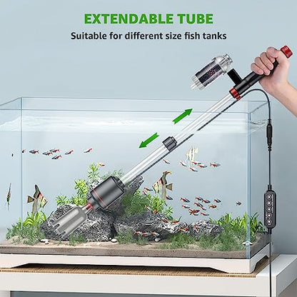 24W Aquarium Vacuum Gravel Cleaner: 8 in 1 Electric Fish Tank Cleaner | Multifunctional Cleaning Tools, Water Change, Sand Washing, Water Filtration, Glass Cleaning, Adjustable Length, Timed Off