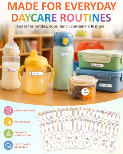 Tinabless 480 Pcs Baby Bottle Labels for Daycare, Self-Laminating, Rainbow | 480 Rainbow Baby Bottle Labels For Daycare, Water Bottles, Snack Containers, Lunch Boxes And Kids' School Gear. - color: Rainbow-480pcs