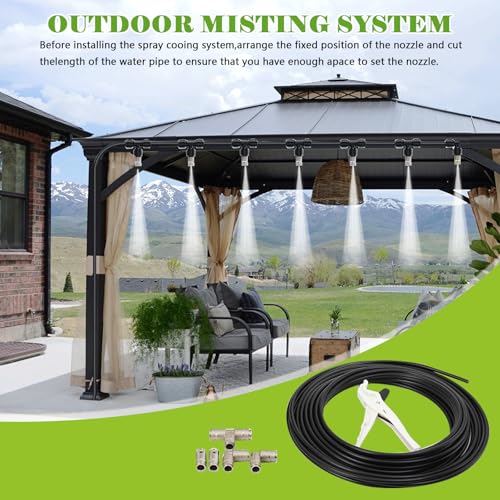 860PSI High Pressure Mist Cooling System Pump with 20pcs Nozzles, 180W Mister System for Outside Patio, Patio Misting Mister System Kit Greenhouse Misting System