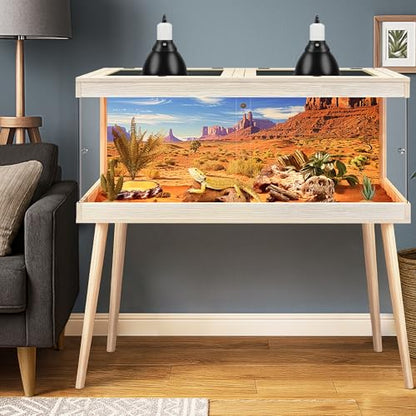 ROYXEN Bearded Dragon Tank with Leg Stand,82 Gallon Tempered Glass Reptile Tank with Metal Mesh Top, 3-Side Clear Anti-Scratch Glass Lizard Tank,Snake Tank for Reptile Habitat (Oak,48" Length) - color: Oak, size: 82Gal,48x20x20inch