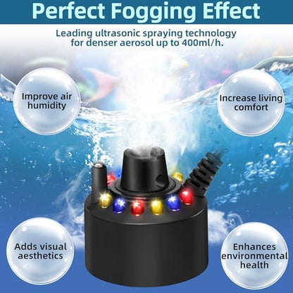 DaToo Mist Maker Mini Pond Fog Machine 12 Led Indoor Water Fountain Mister Fogger with Splashing Guard Atomizer Air Humidifier Ultrasonic Fogger for Water Feature Halloween and Other Holidays