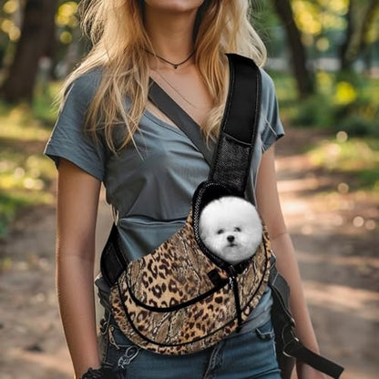 COEQINE Dog Sling Carrier Bag for Small Puppy Hands-Free Python Scale Snake Leopard Print Front View Cat Sling Carrier Reptile Texture Small Cats Edgy Outdoor - color: Snake pattern