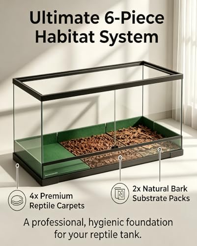 Reptile Carpet Substrate Liner for Bearded Dragon Tank Accessories - 6-Pack Eco-Friendly Washable Tech Fiber Reptile Bedding for Leopard Gecko, Snake, Tortoise, Lizard Habitat Floor Mat