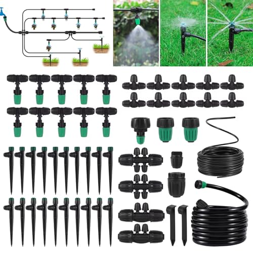 Leak-Proof Drip Irrigation Kit, Quick Connect Irrigation System Kit | Lock Barbed Drip Irrigation Kit, Includes 1/4" & 1/2" Water Tubing Hose, Perfect for Garden, Raised Beds & Lawn Watering - size: Complete Drip Irrigation Kit