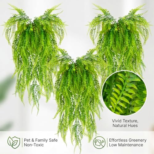 RAINFLOW 3PCS Fake Hanging Plants - Artificial Reptile Habitat Vines | Lifelike Faux Hanging Plants, Reptile Tank Decor Accessories for Bearded Dragon, Chameleon, Lizard, Snake Cage & Habitat, 31"