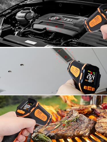 Mecurate Infrared Thermometer Gun -58°F to 1112°F Laser Temperature Gun | Digital Temp Gun with Long Probe Meat Thermometer Adjustable Emissivity for Cooking, BBQ, Freezer, Industrial Use