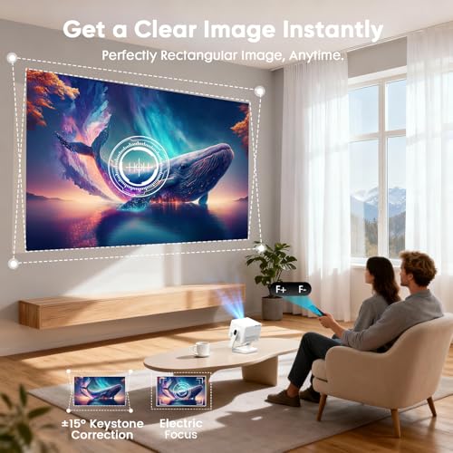 【Built-in Apps & Native 1080P】Smart Mini Projector with WiFi and Bluetooth, 4K Outdoor Movie Projector with Electric Focus & Auto Keystone, YINCODI Portable Proyector for Bedroom/Home/Celling