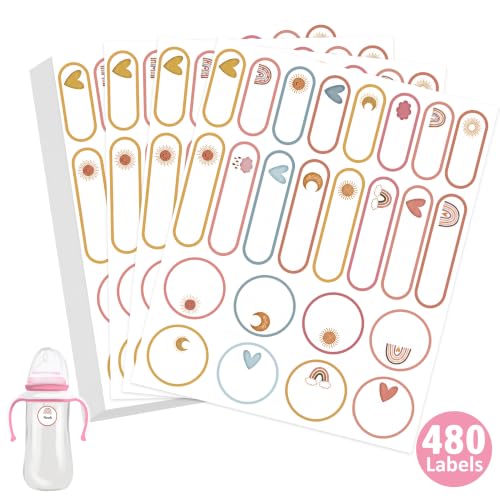 Tinabless 480 Pcs Baby Bottle Labels for Daycare, Self-Laminating, Rainbow | 480 Rainbow Baby Bottle Labels For Daycare, Water Bottles, Snack Containers, Lunch Boxes And Kids' School Gear. - color: Rainbow-480pcs
