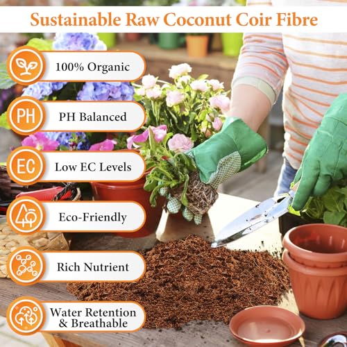 10LBS Organic Coco Coir Brick for Plants- 100% Natural Compressed Coconut Coir Brick with Low EC & pH Balance, Coco Coir Fiber Grow Medium Potting Soil for Herbs, Flowers, Plants and Reptile