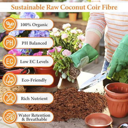 10LBS Organic Coco Coir Brick for Plants- 100% Natural Compressed Coconut Coir Brick with Low EC & pH Balance, Coco Coir Fiber Grow Medium Potting Soil for Herbs, Flowers, Plants and Reptile