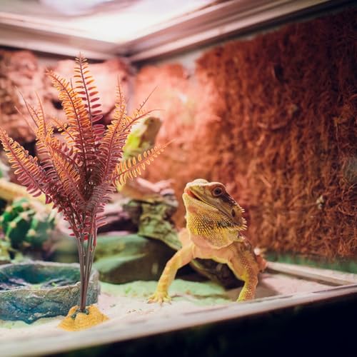 GLEAVI Artificial Reptile Tank Plants for Gecko and Tortoise Enclosure, Realistic Yellow Autumn Fern Plastic Terrarium Ornament Leaves for Snake Habitat Accessories