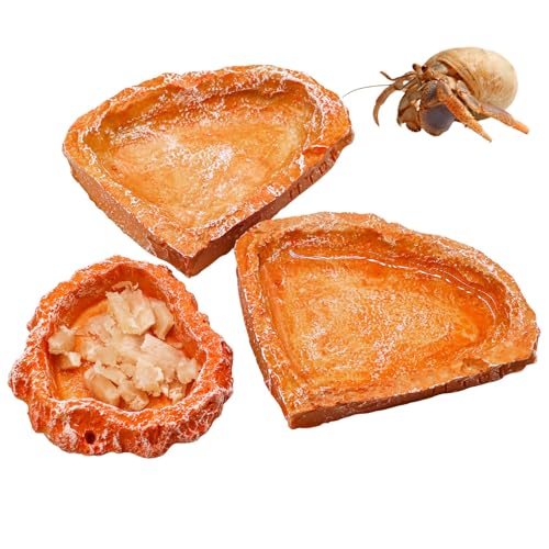 3 Pack Resin Reptile Dish for Food and Water, Hermit Crab Accessories, Hermit Crab Supplies, Hermit Crab Water Bowl, Habitat Accessories for Hermit Crab, Bearded Dragon, Gecko, Tortoise - color: Orange Rock