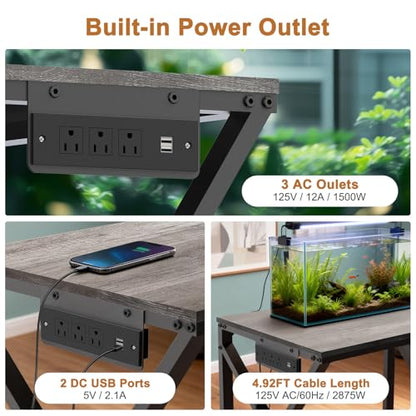 fishkeeper Heavy Duty 50 Gal Aquarium Stand with Charging Station, 720LBS | High Load-Bearing Capacity Fish Tank Stand, 2-Tier Storage Shelves with USB Ports & Outlets for Reptile/Turtle/Terrarium Tank - size: 50 Gallon with Power Outlet