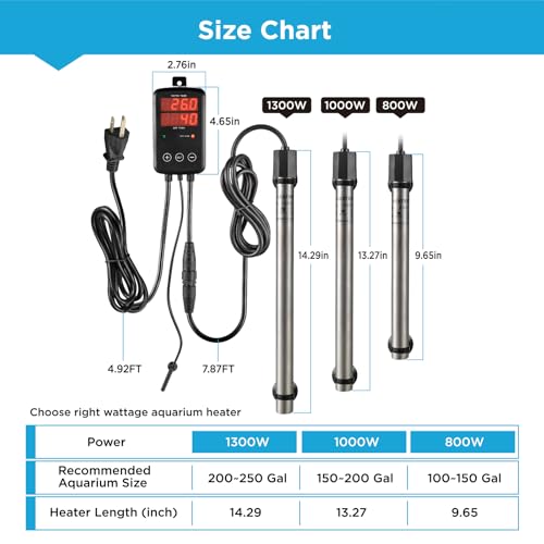 Titanium Aquarium Heater 800W, Submersible Fish Tank Heater with Digital Display Temperature Controller, 0℃-40℃ Adjustable, Fast Heating for 100 ~ 150 Gal Saltwater Freshwater Fish Tank, MX-9015(800W) - size: 800W