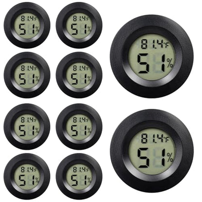 10 Pack Mini Hygrometer Thermometer - Digital Hygrometer Gauge LCD Monitor Temperature Humidity Meter Indoor Room Round Humidity Temperature Gauge for Greenhouse Home Kitchen - color: Black