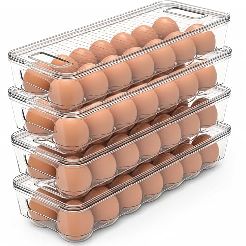 Utopia Home Egg Holder for Fridge, Stackable Egg Container, 4 Pack, Clear | With Lid and Handle, For Refrigerator Organization, Egg Holder For Kitchen or Pantry Organizers and Storage - size: Pack of 4