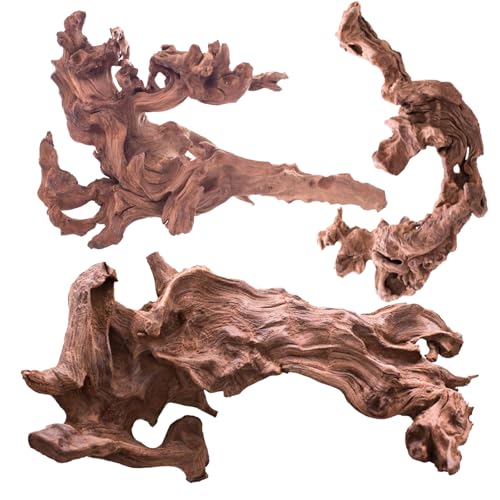 3-Piece 7-11 Inches Natural Aquarium Driftwood Decorations - Aquascape Decor for Fish Tanks, Betta Hideouts, Reptile Enclosures & Plant Attachment - size: Mopani Driftwood 7-11" (Pack of 3)
