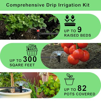 250FT Drip Irrigation System for Garden - 50FT 1/2" Main Tube & 200FT 1/4" Branch Tubing, Brass Splitter, Quick Connect Design, Perfect for Outdoor Plants, Raised Beds, Greenhouses - size: 248FT (48FT 1/2 Inch+200FT 1/4 Inch）