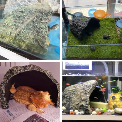 Tfwadmx Extra Large Reptile Hide,Resin Snake Hides for Ball Python,Tortoise Hideout Rock Cave with Vines Plants Leaves,Bearded Dragons Terrarium Habitat Decor for Lizards,Geckos,Turtles(Brown)