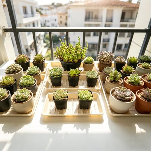 Plant Saucer Tray 6.5 x 13 Inch, Heavy Sturdy Long Narrow Plastic Plant Drainage Tray No Holes, Drip Tray for Pots, Seed Starter Growing Tray, Beige - color: Beige, size: 13" x 6.5" x 1.2" (6pack)