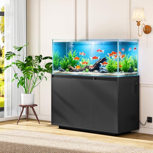 HOOBRO 55-75 Gal Reptile Tank Stand with Power Outlets, Wooden Fish Tank Stand with Cabinet Storage for Living Room, Heavy Duty Terrarium Enclosure for Snakes, Lizards, Geckos, Black BK11UAC03
