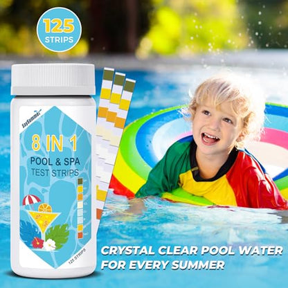 Salt-Water Pool Test Strips Kit: 125 Counts 8-in-1 for Salt Water Pool Testing Kit, Salt Pool Test Strips for Hot Tub Spa Testing Salt Chlorine pH and More - size: 125 Strips