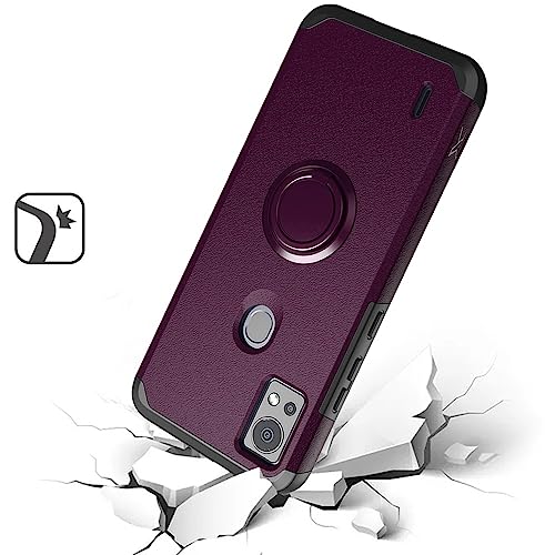 for AT&T SL112A 6782D / Cricket SL112C Shockproof Ring Stand Hybrid Cover Phone Case + Tempered Glass + Extreme Band + Stylus Pen + Pry Tool (Purple) - color: Purple
