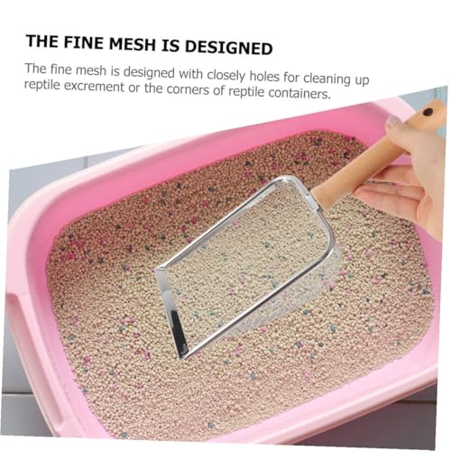 Wood Handle Stainless Steel Litter Scoop Reptile Litter Shovel with 2x2mm Mesh Sifter for Cat and Small Pet Waste Cleaning Sturdy Household for Terrarium and Hamster Bedding