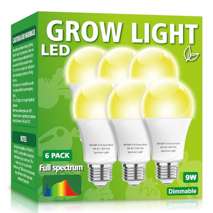 6 Pack LED Grow Light Bulbs，Full Spectrum Plant Light Bulb, 9W Replace 100W | 120V E26 Grow Bulb,Grow Light for Indoor Plants, Flowers, Greenhouse, Indore Garden, Hydroponic - size: 6 Count (Pack of 1)