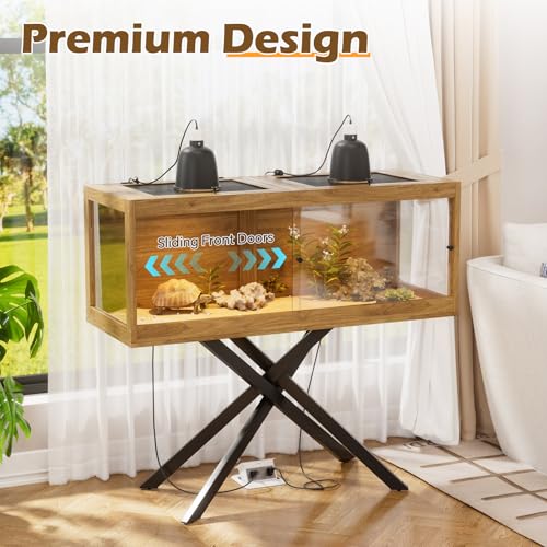 80 Gallon Bearded Dragon Tank with Stand & 4 Leg, Front Sliding Door Tempered Glass Reptile Habitat with Mesh Top for Snakes/Lizards/Geckos/Tortoises (Bulbs Not Included,47inch,Brown)