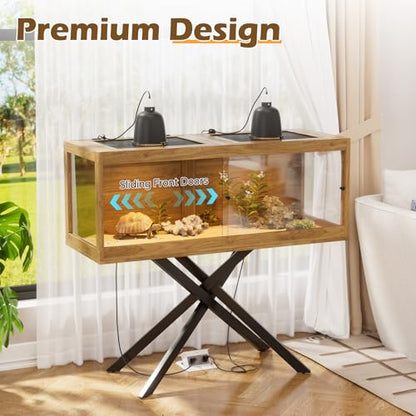 80 Gallon Bearded Dragon Tank with Stand & 4 Leg, Front Sliding Door Tempered Glass Reptile Habitat with Mesh Top for Snakes/Lizards/Geckos/Tortoises (Bulbs Not Included,47inch,Brown)