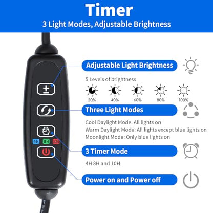AQUANEAT LED Aquarium Light 48 to 54 Inch with Timer, auto on Off, Adjustable Brightness, Full Spectrum, Daylight Moonlight Mode, for Fresh Water Low-to-Mid Light Plants - size: 48"-54"
