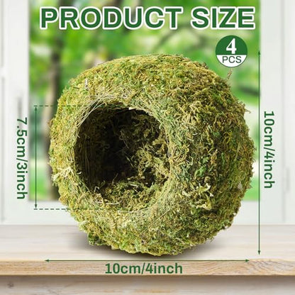 Tinideya 4 Pack Crested Gecko Hide, Reptile Hide, 4 Inch Artificial Moss Cave Hideouts for Pet Reptile Frogs Snakes Turtle Spider Lizard Chameleon, Green Terrarium Tank Decoration