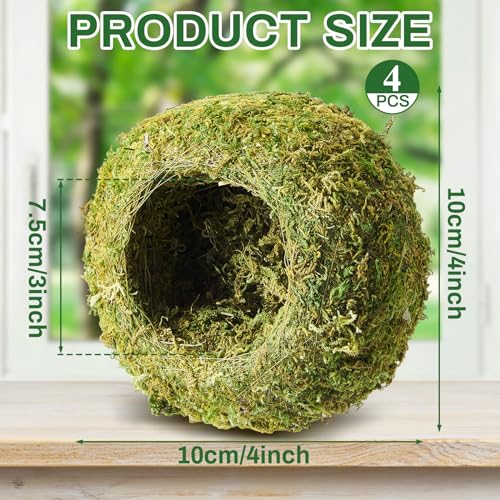 Tinideya 4 Pack Crested Gecko Hide, Reptile Hide, 4 Inch Artificial Moss Cave Hideouts for Pet Reptile Frogs Snakes Turtle Spider Lizard Chameleon, Green Terrarium Tank Decoration