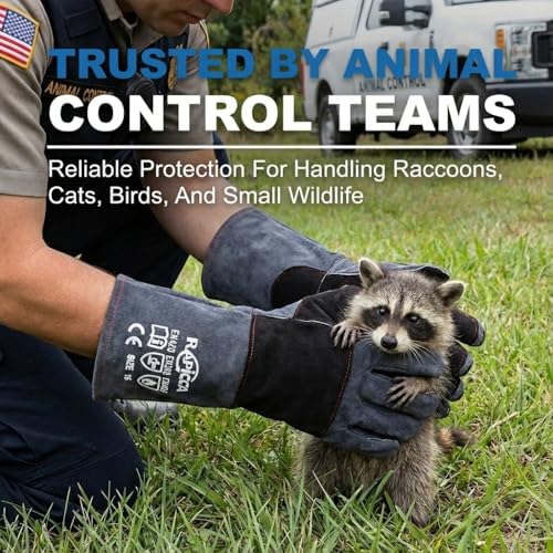 RAPICCA Animal Handling Gloves, Bite Proof Double Leather, 16 in Grey-Black | For Dog, Cat, Bird, Falconry, Snake & Reptile Handling; Vets, Groomers & Animal Control Teams - style: 16 Inches