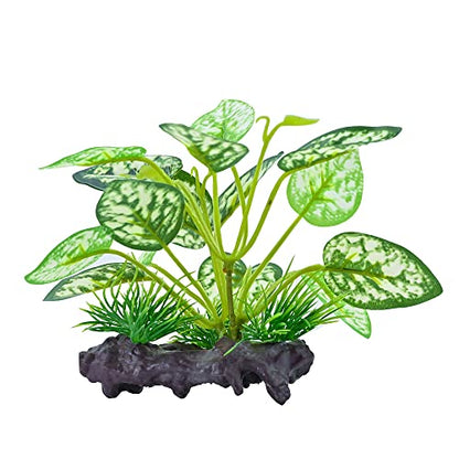 2 pcs Reptile Artificial Plants, Terrarium Decorations Supplies | Amphibian Habitat Hideout Tank Accessories, Rainforest Ground Plant