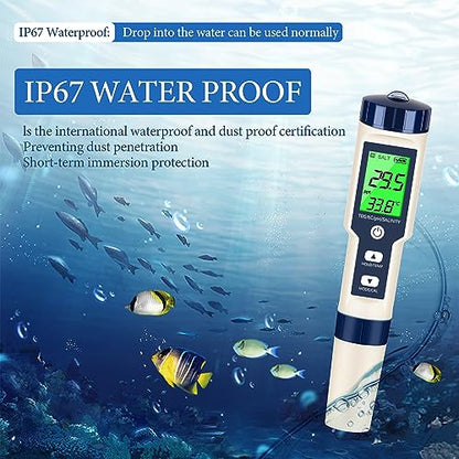 PH Meter & TDS Meter Digital Water Tester 5 in 1 Salinity Tester PH Temp EC and TDS Meter,PH Meter for Water with LCD Backlit,Water Testing Kits for Drinking Water,Wine,Swimming Pool,Hot Tub Spas. - size: 5-1