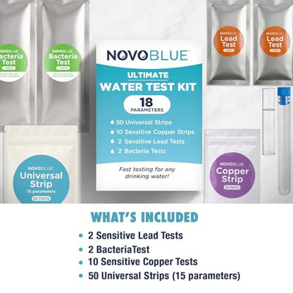 18-in-1 Drinking Water Test Kit with Sensitive Lead & Copper Tests | for Well, Tap, Home & City Water, Chlorine, Hardness, Iron & Metal Testing