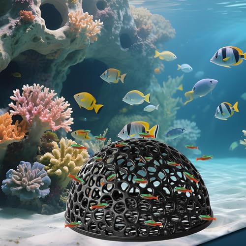 2-Pack Black Shrimp Hideouts, Aquarium Shrimp Hide, Hollow Half-Sphere Aquarium Caves, Fish Tank Porous Cave Shelter Hideout Ornament for Aquarium Small Fish Shrimp Habitat Rest