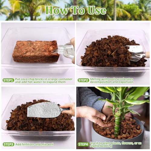 Riare 2 Pack Organic Coco Coir Chips for Plants, 2.2 lb Coconut Husk Bricks | Low EC & pH-Balanced Coco Husk Substrate with Drainage & Aeration, High-Expansion Mulch for Landscaping, Orchids & Soil Mix - size: 2 Pack