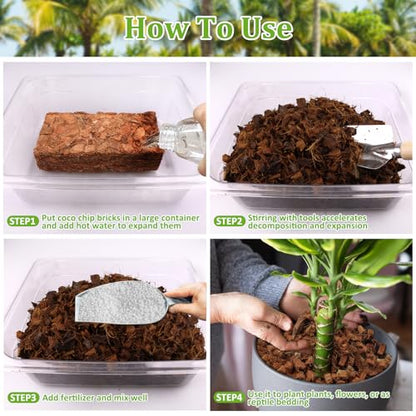 Riare 2 Pack Organic Coco Coir Chips for Plants, 2.2 lb Coconut Husk Bricks | Low EC & pH-Balanced Coco Husk Substrate with Drainage & Aeration, High-Expansion Mulch for Landscaping, Orchids & Soil Mix - size: 2 Pack