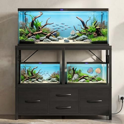 Heybly 40-50 Gal Fish Tank Stand with Drawer, Power Outlet, Black HAS004BK | Aquarium Stand, Heavy Duty, for Fish Tank, Turtle & Reptile Terrarium, 36.2" L × 18.1" Top, 660lbs (Top)+330lbs(Mid) - color: Black, size: 40-50 gal