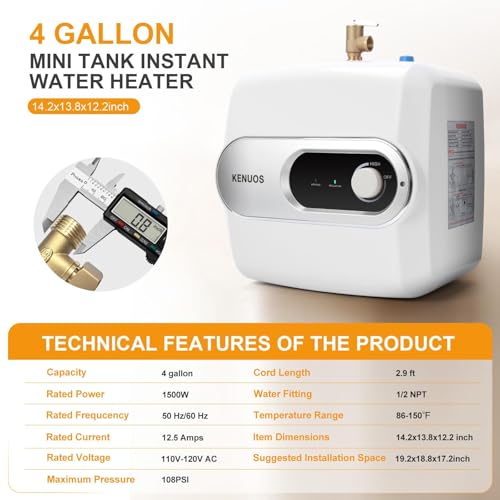 4 Gallon Water Heater Under Sink Instant Hot Water Heaters 1500W 110V 120V Mini Tank Water Heater with T&P Vavle 1/2" NPT for Kitchen,Bathroom,Camper,RV,Grey - color: Gray