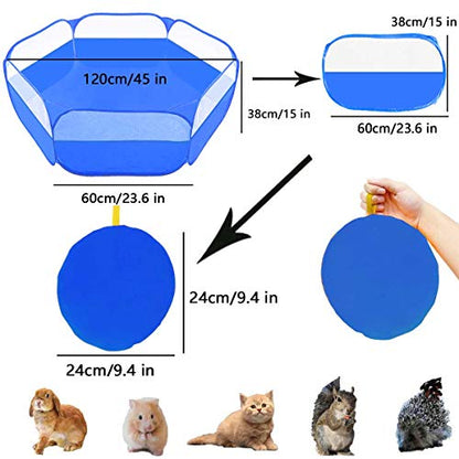 Small Animals Tent,Reptiles Cage,Breathable Transparent Pet Playpen Pop Open Outdoor/Indoor Exercise Fence,Portable Yard Fence (Upgrade Blue) - color: Upgrade Blue
