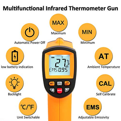 Infrared Thermometer (Not for Human)-58°F to 1382°F, Non-Contact Laser Temperature Gun with Alarm& Data Saving, Temperature Thermometer Measuring Gun for Kitchen Cooking, BBQ, Ovens… - color: -58°F~1382°F