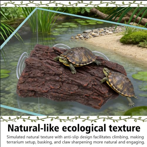 Turtle Basking Platform, 1 Count | Realistic Bark Design, 3 Strong Suction Cups, Sloped Ramp, For Aquatic Turtles, Reptiles, Frogs, Lizards