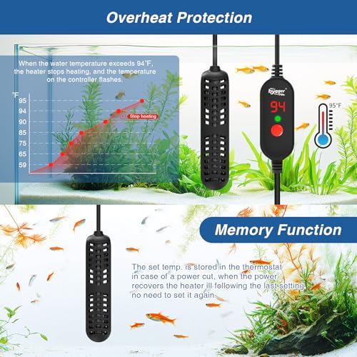 hygger 25W Small Aquarium Heater, Betta Fish Tank Heater with Adjustable Temperature External Controller and Over-Temperature Protection, for 5-10 Gallons Freshwater & Saltwater Fish Tank Turtle Tank - size: 25W