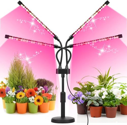 SYEIORAOM Grow Lights for Indoor Plants, Four Head LED Grow Light with Full Spectrum, Red White Spectrum for Indoor Plant Lamp, Adjustable Gooseneck, Suitable for Vegetation - size: Four-head plant light